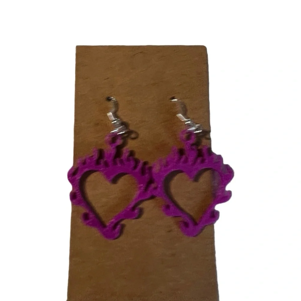 Flaming heart earring set!! Handmade by my husband on sterling silver hooks .925 - Picture 5 of 6
